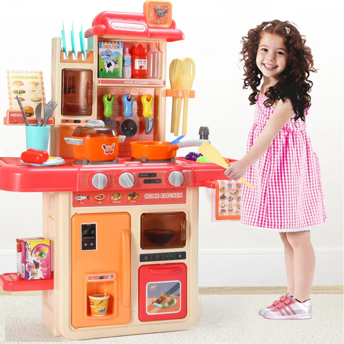Simulation Educational Cooking Plastic Happy Kitchen Toys Cooking Kid Pretend Play Baby Kitchen Set Toy With Real Sound  Light