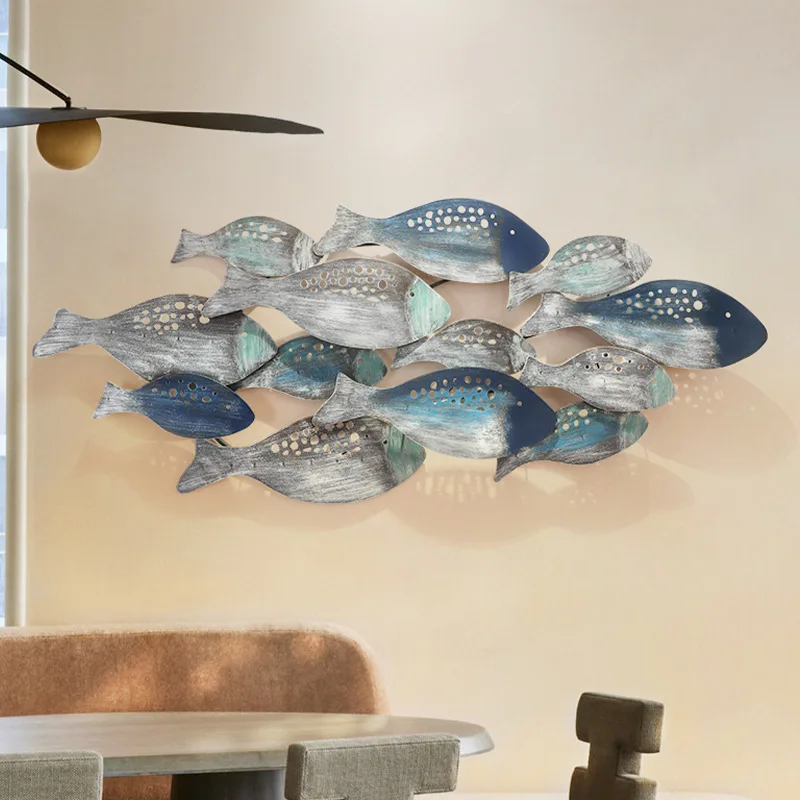 School Of Fish Modern Metal Wall Art For Home Living Room Wall 