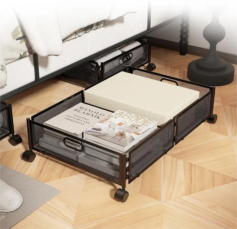 Mobile Bedroom Bed Bottom Storage Rack Clothes Large Capacity Carbon ...