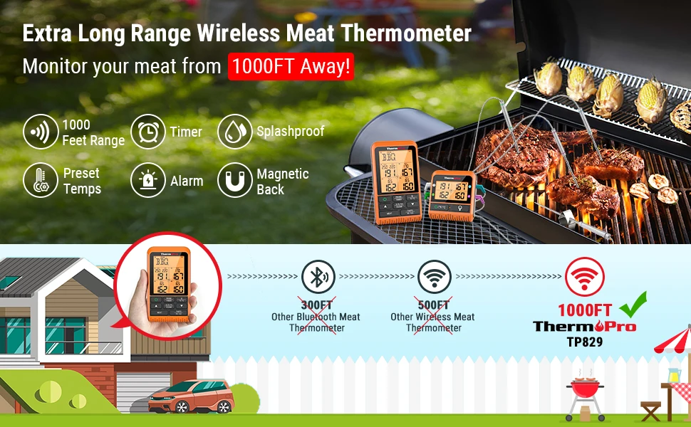 plus récent arrivée thermopro tp829c 300m sans fil numérique viande cuisine  thermomètre de cuisson