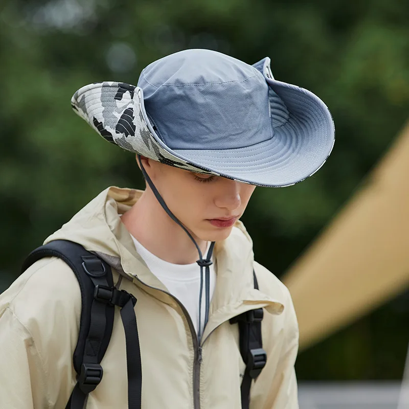 Custom Logo Sun Uv Protection Boonie Bucket Fishing Hat Outdoor Big Brim Camo Climbing Hiking Hat