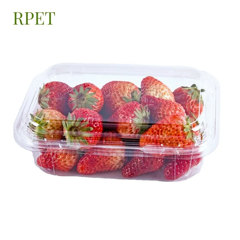Eco-friendly Custom Vented clear Plastic Strawberry Packaging Box 250g 500g Fresh Fruit Clamshell Container Rpet Punnets