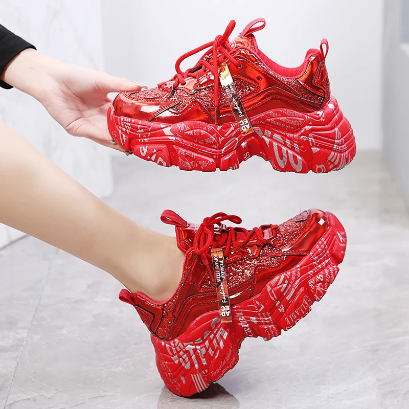 Zapatillas De A La Moda Para Mujer,Zapatos De Plataforma Con Aumento De Altura,Color Rojo,Plateado Y Negro,2022 - Buy Zapatos Para Las Mujeres 2022,Zapatos De Mujer Zapatos Para Las Mujeres 2022