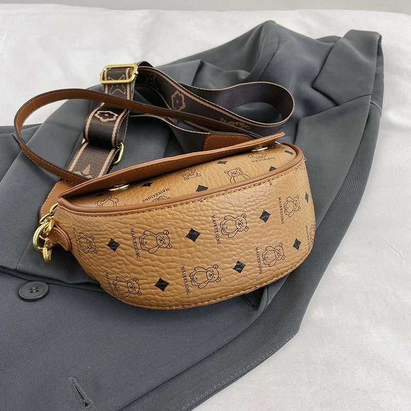 Luxurious Famous Brand Women's Designer Crossbody Bag PU Vintage Print Saddle Shoulder Bag Fashionable Stylish
