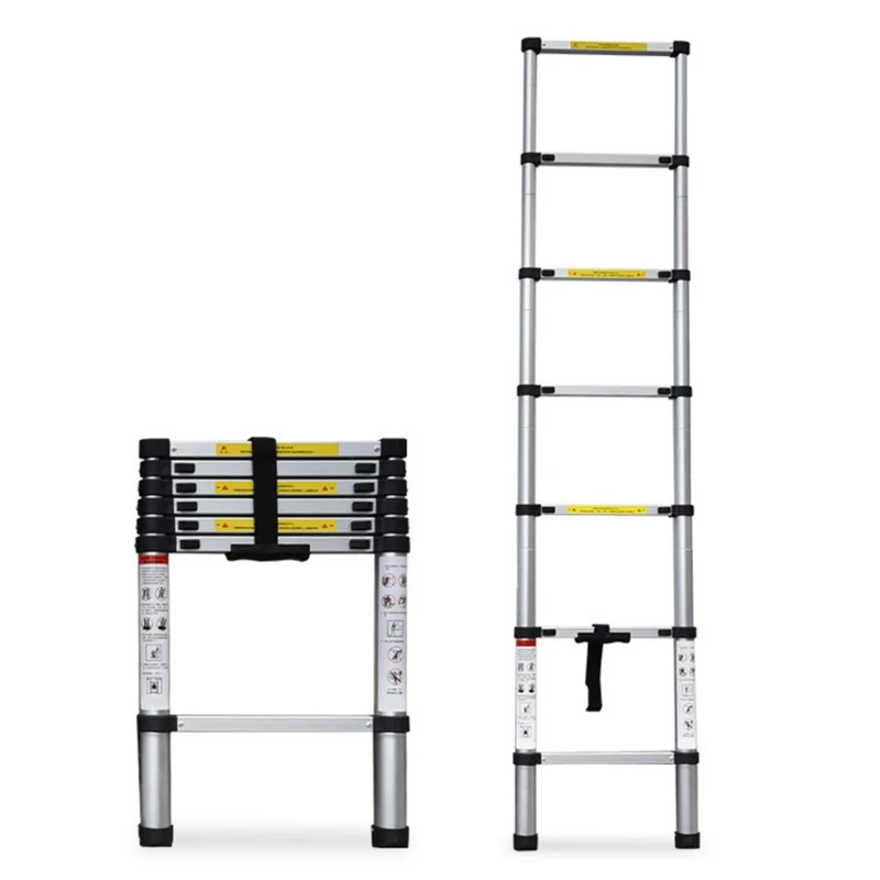 2-6m Extension Ladder Multifunction Telescopic Ladder Portable Single Sided Aluminum Carton Silver Modern Aluminum Stairs 1 PCS