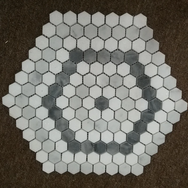 Carrara White And Gray Marble Mini Hexagon Mosaic Tile For Interior Wall