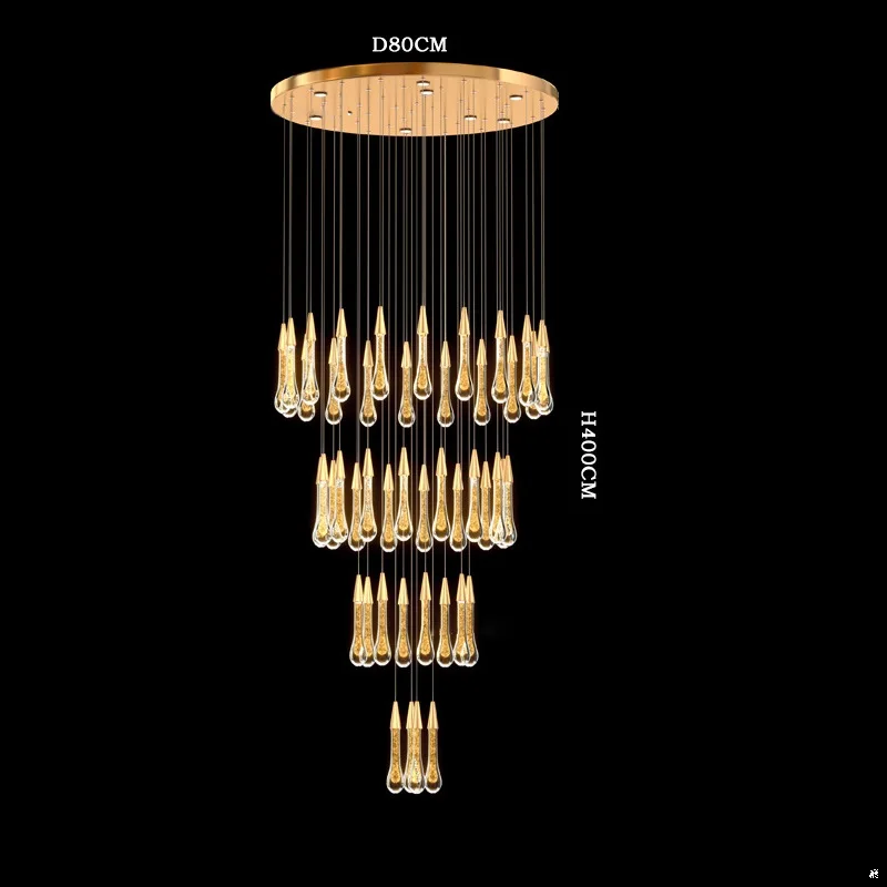 Simple Modern Staircase Bulb Shape High Ceiling Chandelier Villa Living Room Long Drop Crystal Chandelier Pendant Light