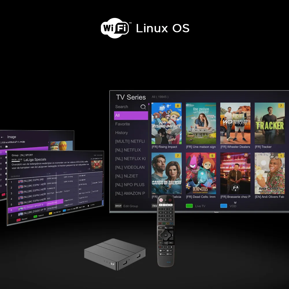 Latest LINUX OS U7 Full  HD Digital Set Top Box 2.4G 5G DUAL WIFI SAME AS TVIP XTV 4K Europe IP TV Box VS TVIP