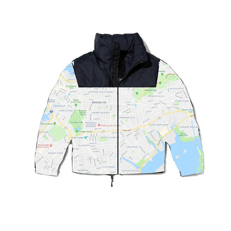 Custom All Over Printing Patchwork Stand Collar Ready Slim Fit Unisex Windbreaker Couple College Puffer Winter Jacket For Men