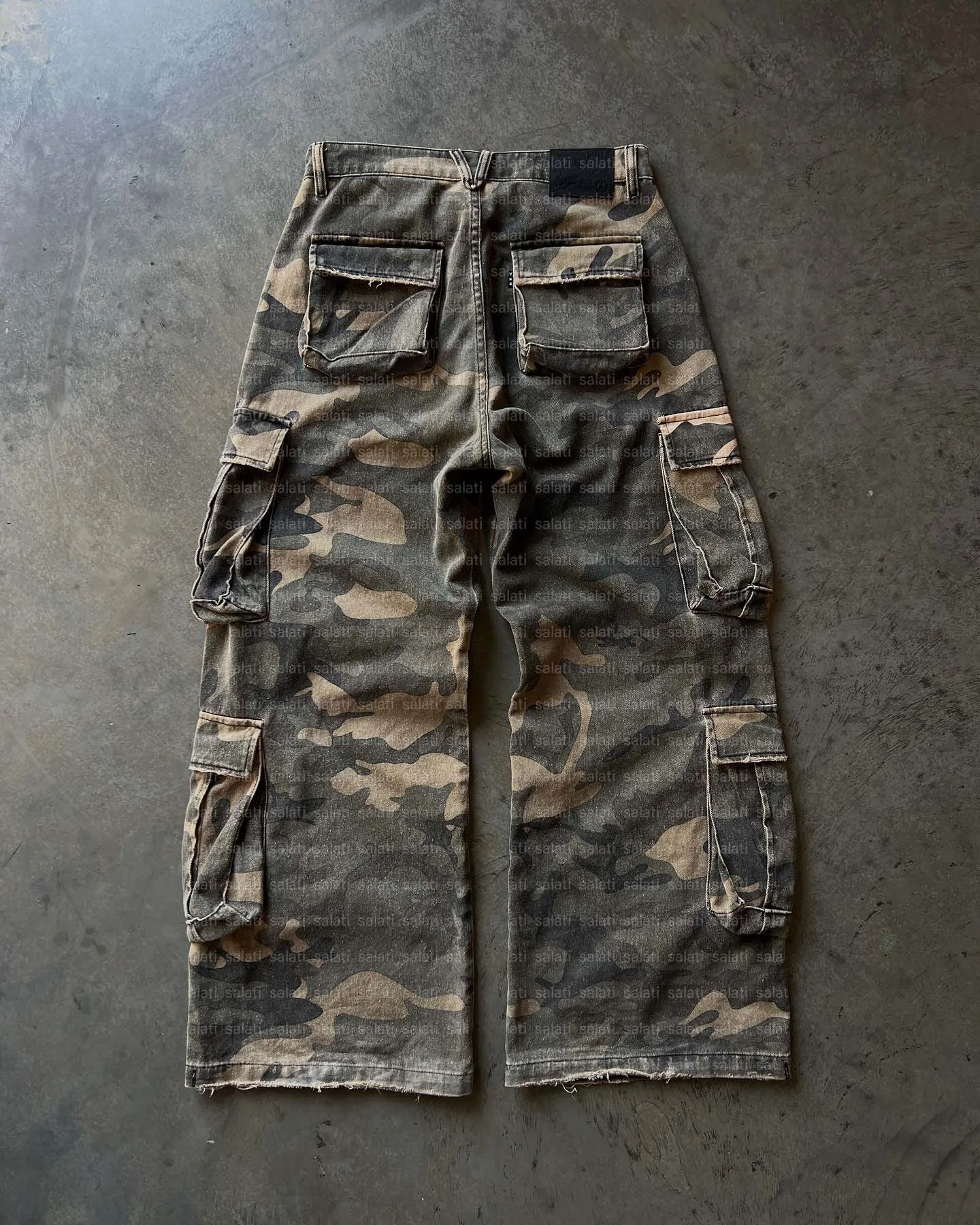 Salati Custom Wash Multi Pockets Cotton Duck Canvas Wide Leg Tactical Camouflage Camo Carpenter Baggy Jeans Cargo Pants Men gallery 2