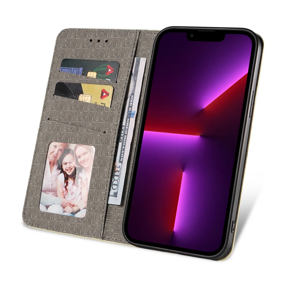 product customize card holder magnet flip wallet lattice pu leather cell phone case for iphone 17 16 pro max 15 14 protective cover-7