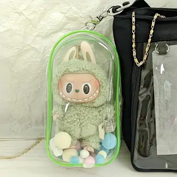 Labubu Simple Style Portable Cotton Doll Stroller with Transparent PVC Key Chain Dustproof Hanging Storage Bag