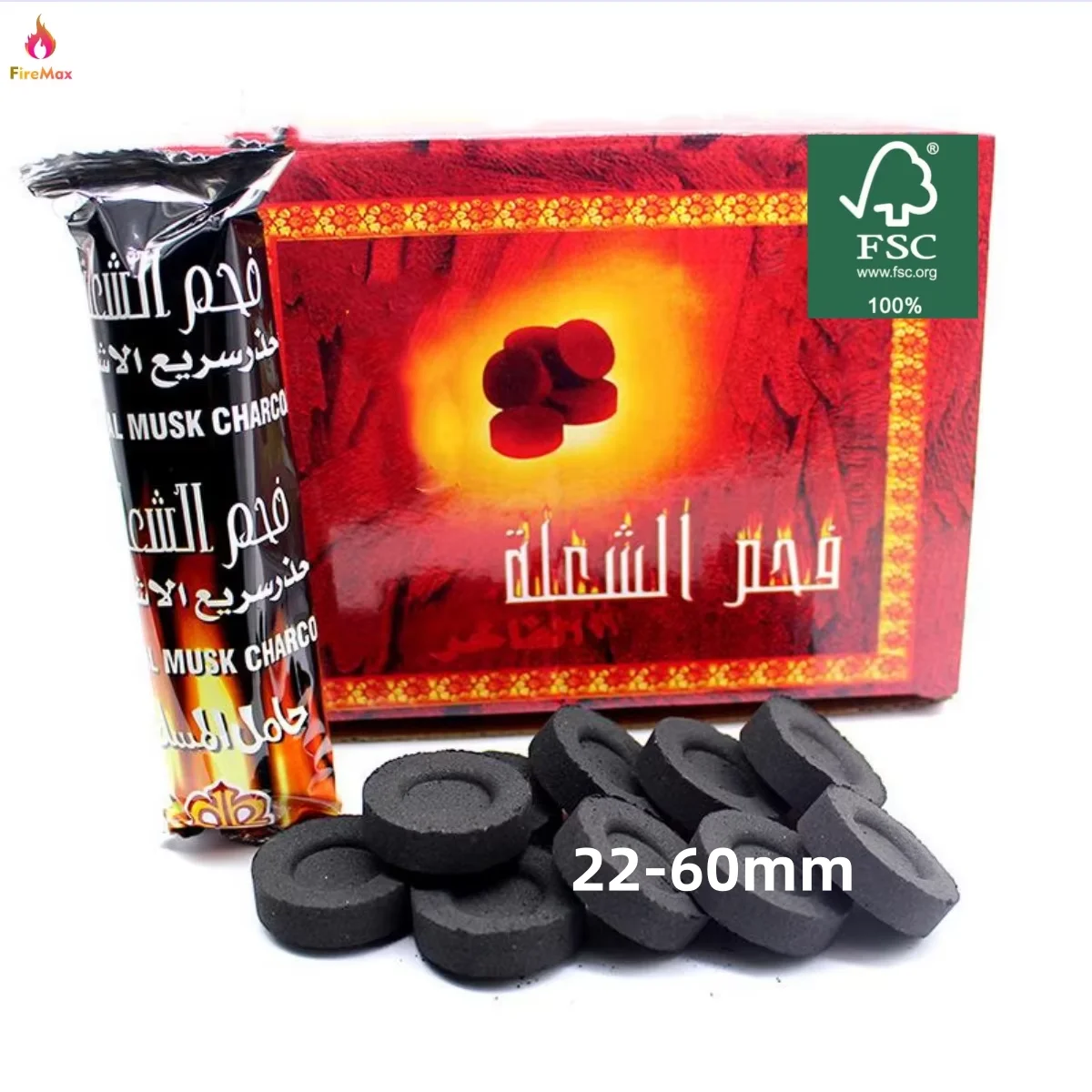 FireMax Hardwood Bamboo Quick Hookah Charcoal for Incense Shisha Charcoal 22mm-60mm Round Black Long Burning Time Charcoal