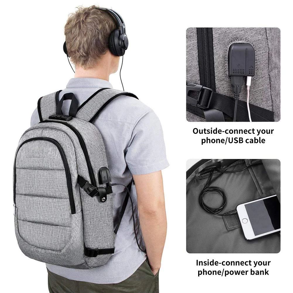 Fashion Lager Capacity Waterproof  Backpack bag for sport or Travel bags with USB charger port