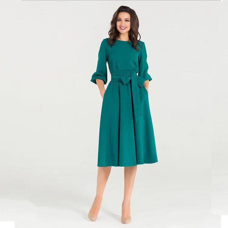 2020 Amazon Aliexpress Hot Sale Office Lady Dress Solid Long Sleeve Women Casual  Dress With Belt Bow - Buy Office Lady Dress,Women Casual Dress,Women Dress  With Belt Product on Alibaba.com