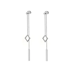 925 Silver Moissanite Tassel Threader Earrings for Women Custom Long Chain Dangle Fine Jewelry Elegant Daily Wear