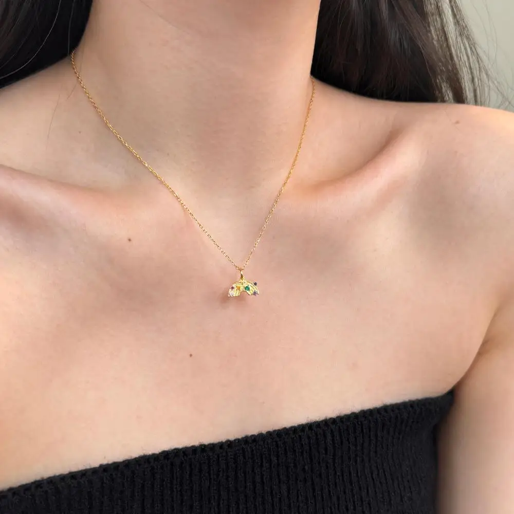 KAKODIY beautiful colorful zircon necklace jewelry 925 sterling silver 18K gold plated rainbow pendant necklace for women detail 7