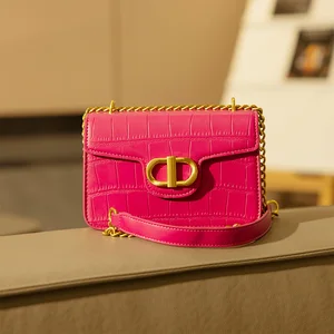 Custom Logo Croc Leather Ladies Chain Sling Bag  Fashion Crossbody Side Handbag Purse for Women