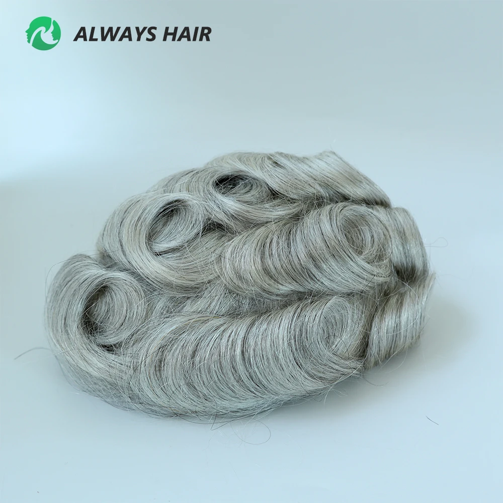 100% Real Human Grey Hair Mens Toupee Men Super Skin Hairpieces
