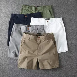Summer New Pure Cotton 4-point Shorts Men's Casual Slim-fit Straight-leg Work Shorts with Slight Elasticity 3-point Shorts Beach
