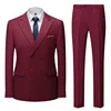 Dark Red 2 piece trousers set gentleman suit