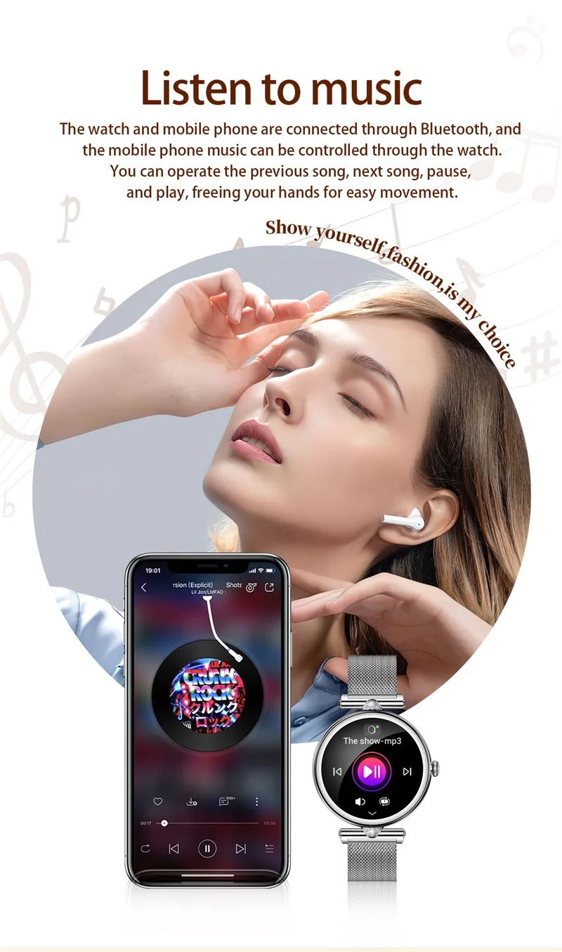 Смарт-часы женские водонепроницаемые, 1,28 дюймов