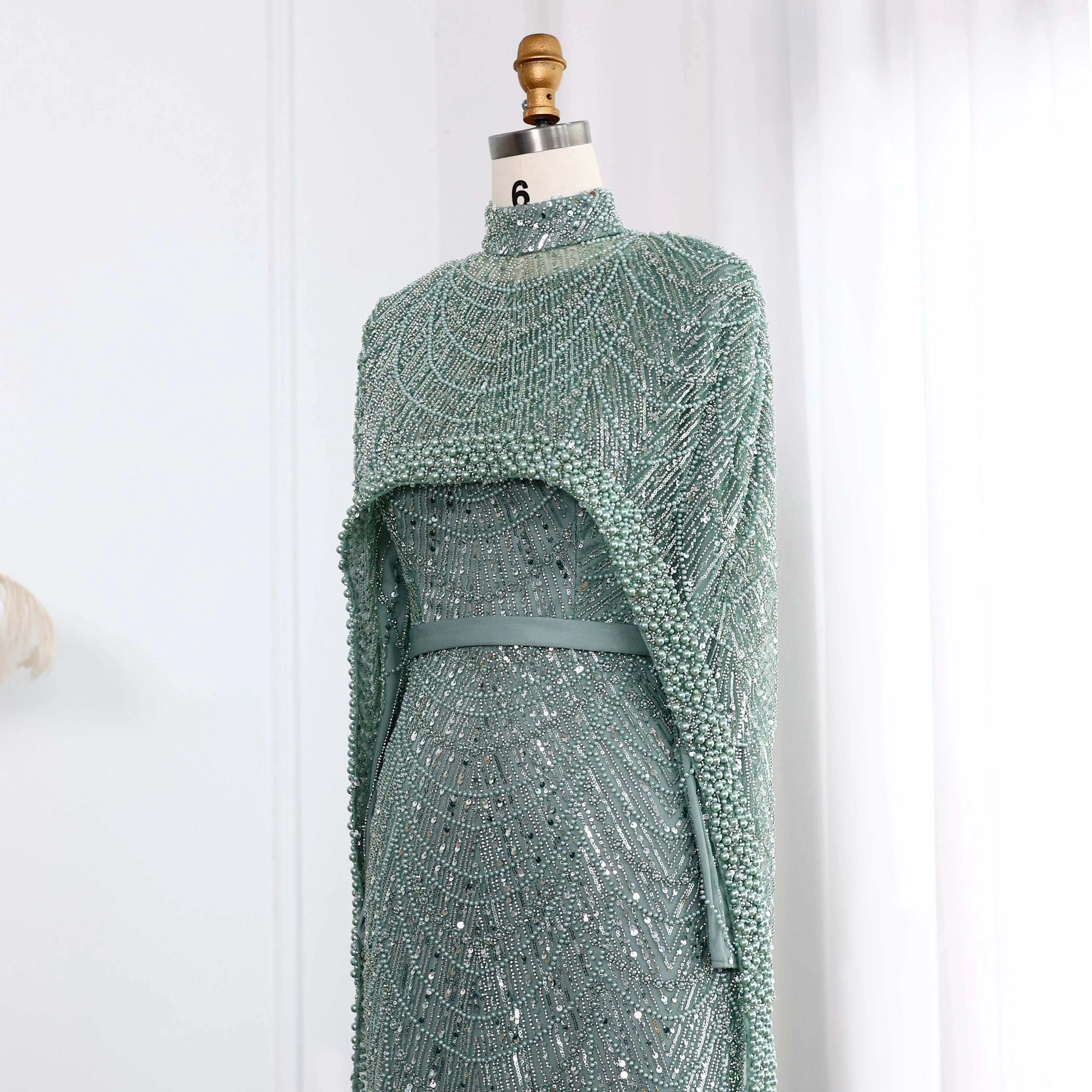 Muslim Nude A Line Evening Luxury Dubai Dresses Gowns Beaded 2025 For Woman Wedding Party LA71596A