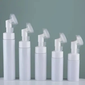 Factory 100Ml 120Ml 150Ml 180Ml 200Ml Round Facial Cleanser Mousse Foam Pump Bottle With Silicone Brush Foaming Head