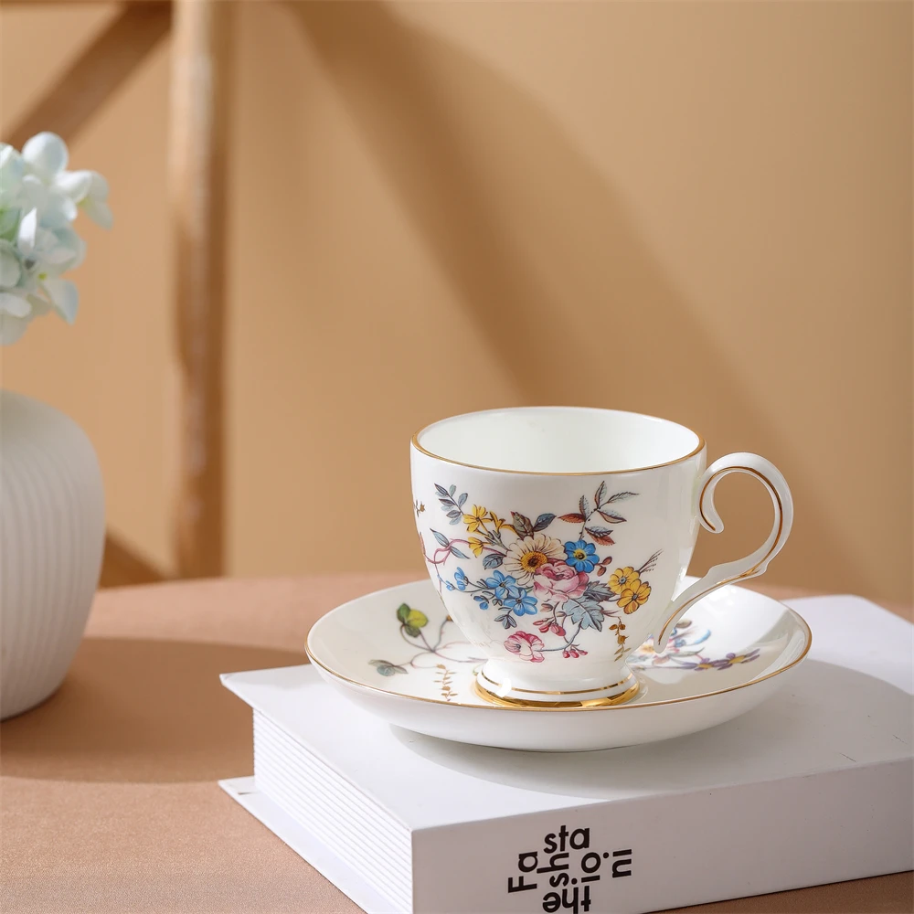 Antique 15PCS Floral Cup Saucer Teapot Classical English Bone
