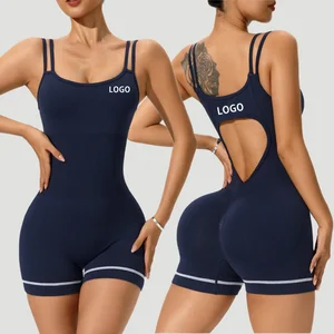 Custom Logo One Piece Workout Bodysuit Sports Rompers Backless Seamless Sportswear Women's Gym Jumpsuit