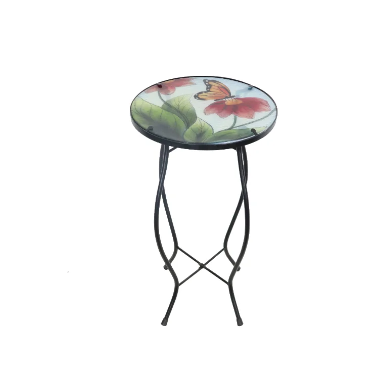 Butterfly Outdoor Side Table Outdoor Round Glass Center Coffee And Side Set Table For  1