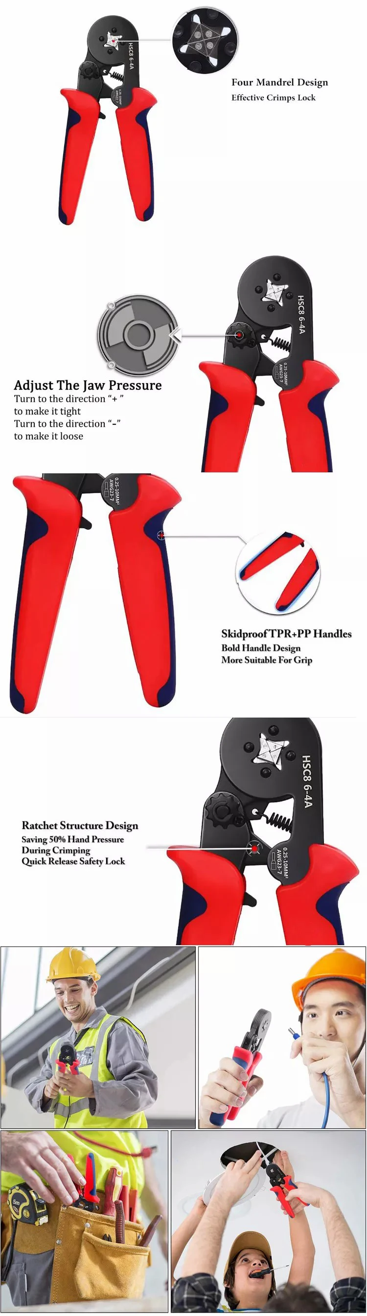 High Quality Stainless Steel Cable Crimper Ferrule Crimping Tool Hsc8 64a Terminal Crimping