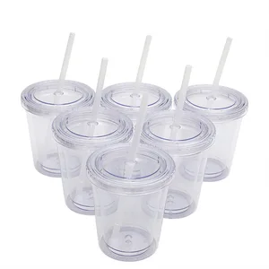 D57 Plastic Cups with Lids and Straws Double Plastic Cup Can Be LOGO Large Capacity Straw Cup