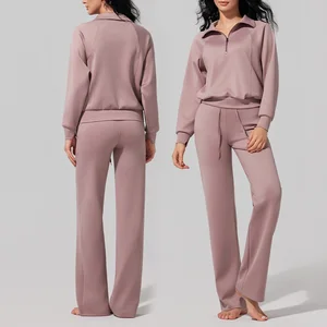 Roregal Air Layer Casual Women'S Half Zipper Long Sleeved Sports Suit Style Sweatshirt and Pants Set