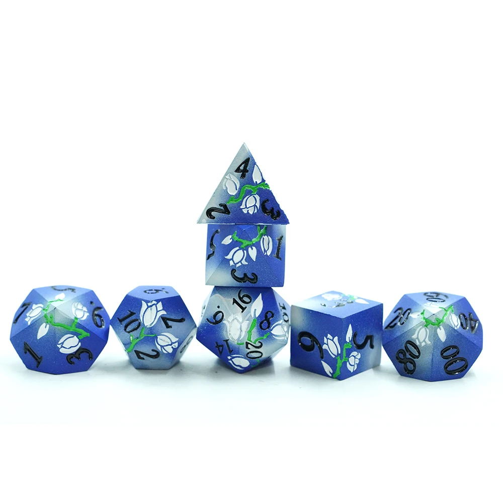 7ks kovová polyedrická sada kostek D20, barevný květinový design růže, slitina zinku, RPG hry, stolní hry pro hraní rolí DND RPG