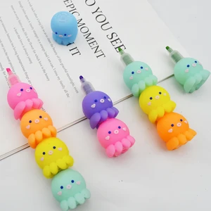 Advertising 5 Colors Cute Private Label School Kids Flat Tip College Plastic Marker Highlighter Pen