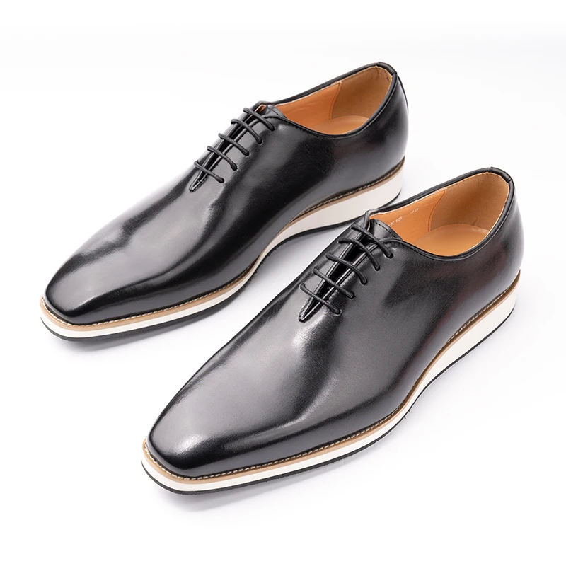 Handmade Genuine Leather Men's Wedding Office Dress Shoes Casual Pointed  Toe Flat Lace-up Hard-Wearing for Winter Autumn Parties