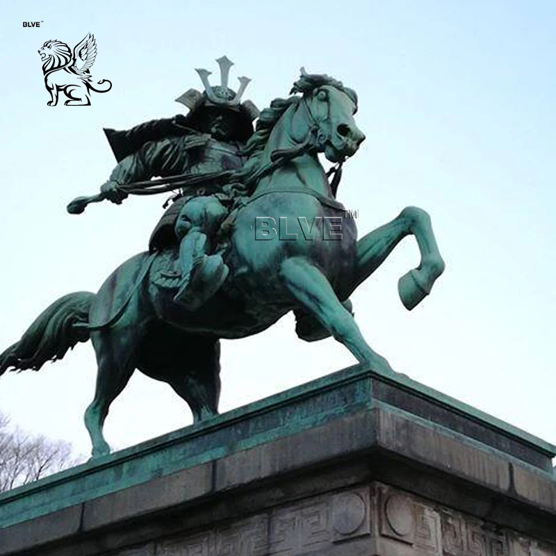BLVE Outdoor Decoration Famous Large Garden Metal Copper Bronze Japanese Samurai Statue With Horse Sculpture
