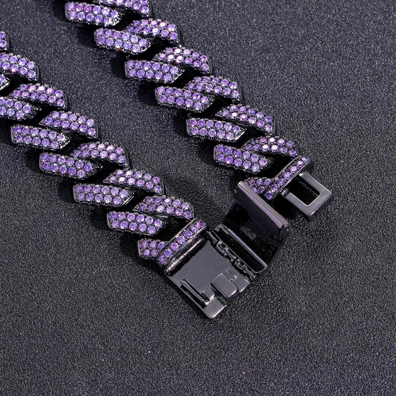【BLACKPURPLE】BP Icebold Cuban Chain Bracelet Man 15mm Cuban Link Rapper Jewelry - Iced Out Purple Chain Bracelet