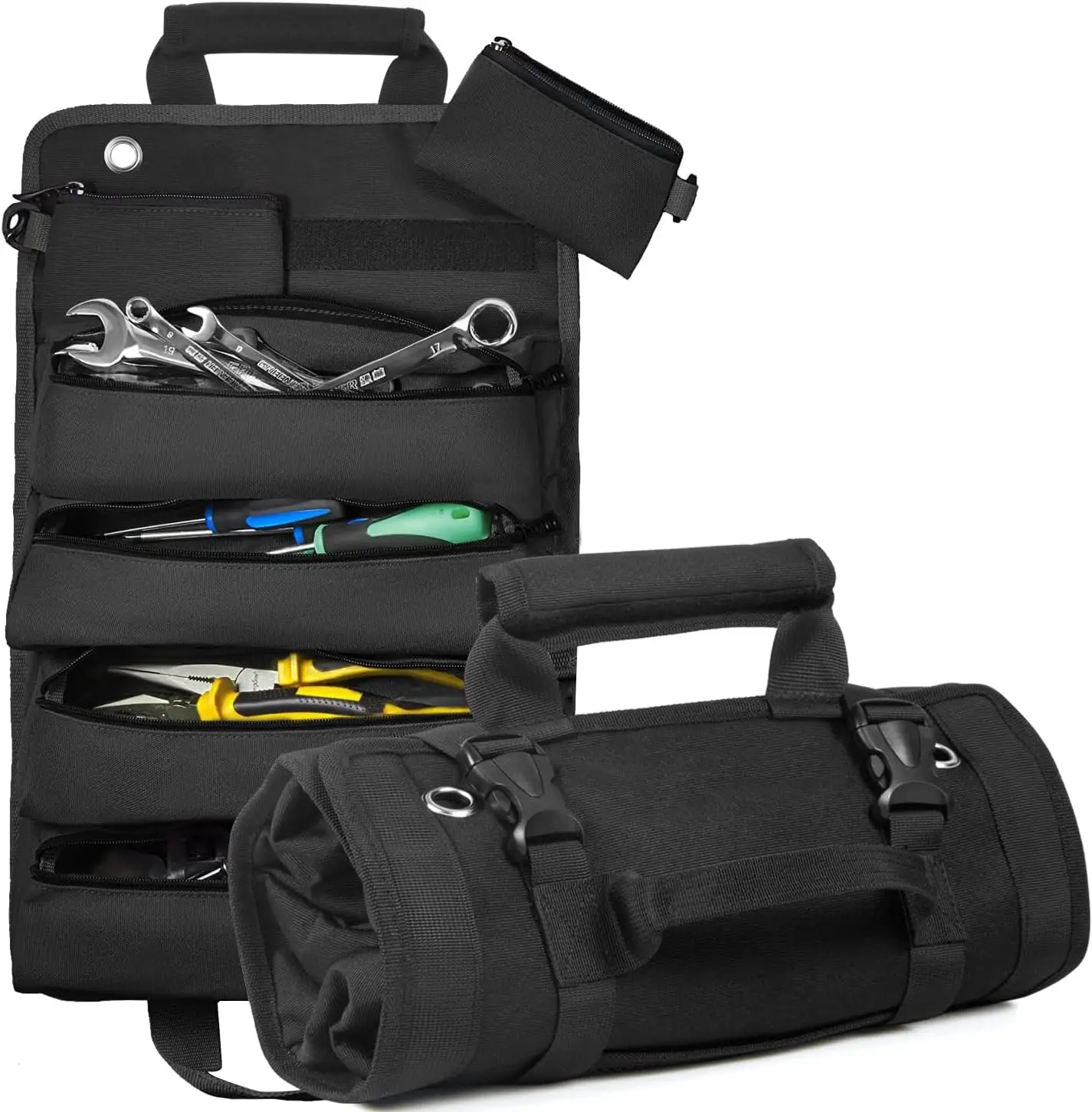 Rolling Tool Bag With 2 Detachable Pouches,Heavy Duty Roll Up Tool Bag