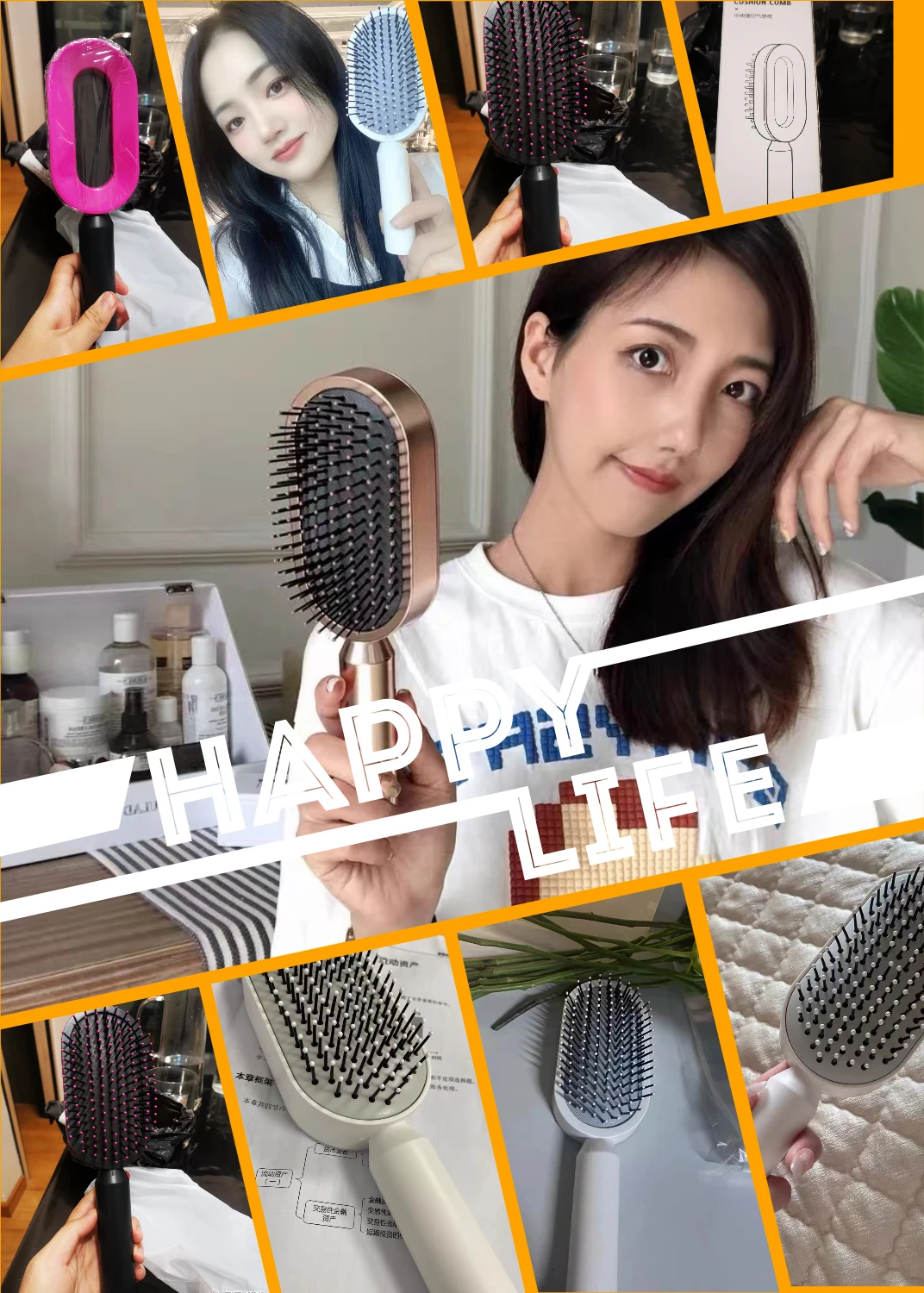 Salon Hairdressing Tools Nylon Handle Comb Wholesale Massage Brush Detangling Quick 3 Self Cleaning Hair Brush for Women One Key