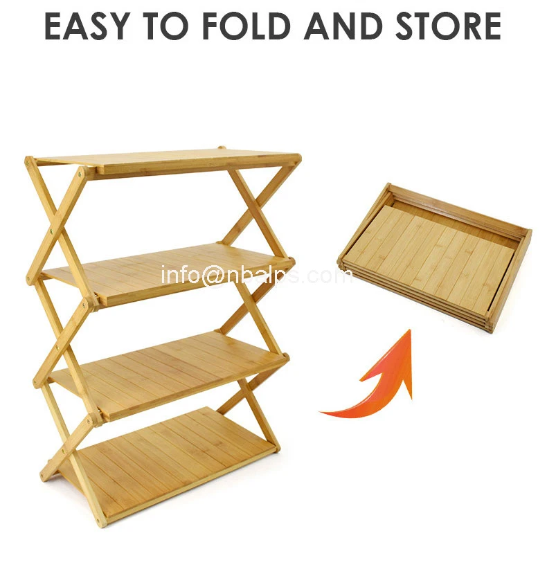 Outdoor Folding Shelves Foldable Hanger Bamboo Wood Camping Stand Shelf ...