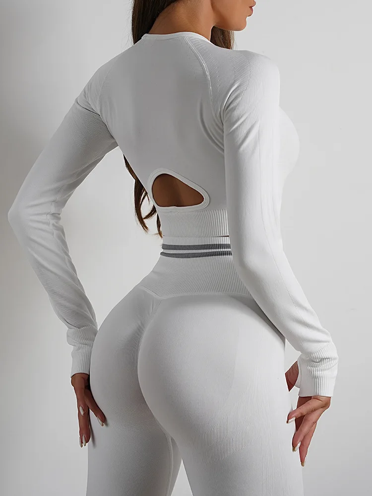 11 Colors Spring Summer Long Sleeve Seamless Yoga Pants Set Women Gym