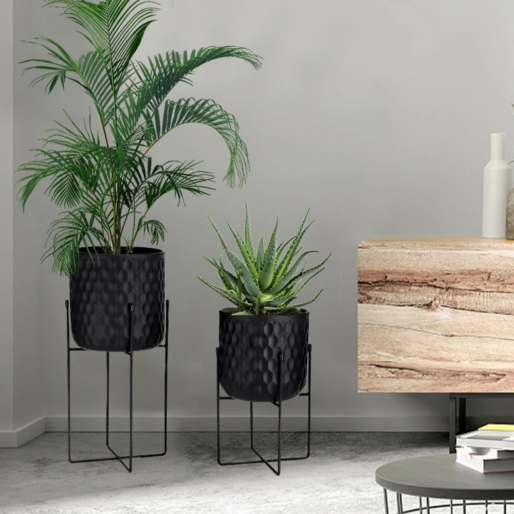 VDYXEW Vaso Sospeso In Metallo Nero Per Piante – 2 Pezzi Con Catena E Gancio, Diametro 15 Cm, Design Minimal Per Interni/Esterni