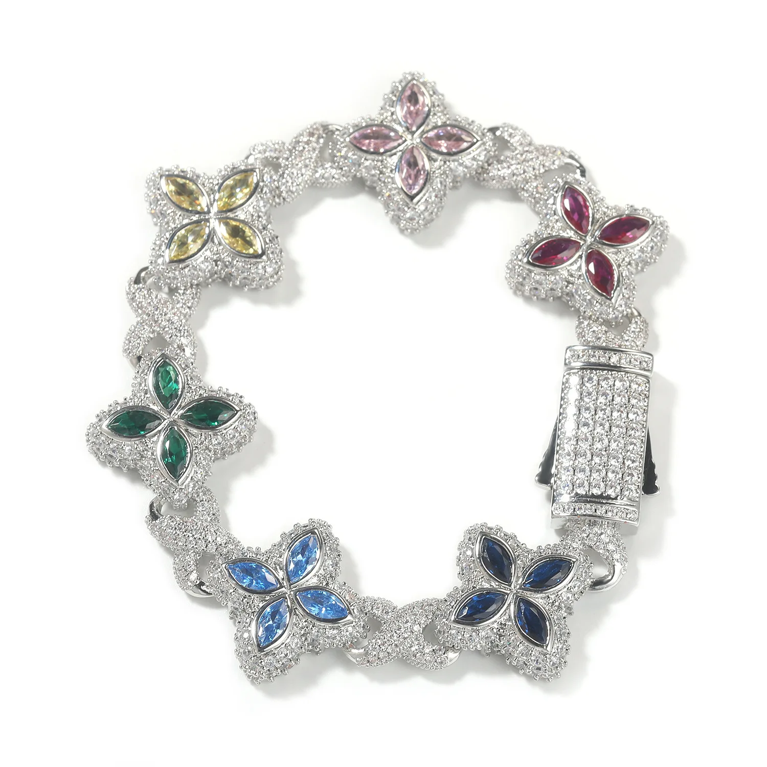Luxury Colorful Zircon Brass Clover Infinity Link Bracelet Iced 