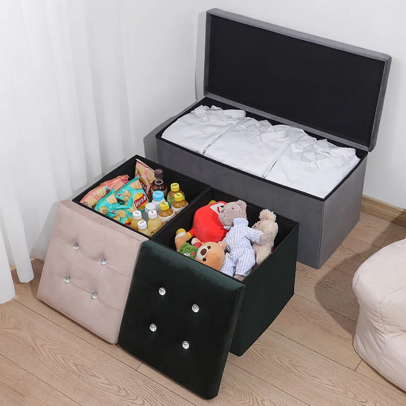 Hot Selling Rectangle Velvet Tufted Folding Ottoman Bench with Removable Cushion  for Bedroom Foot of Bed and Small Spaces