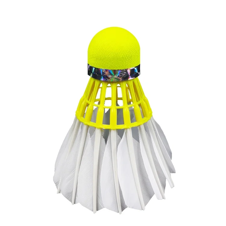 Pack of 12pcs White and Yellow Goose Feather Badminton Sport Shuttlecocks with High Stability and Durability Indoor