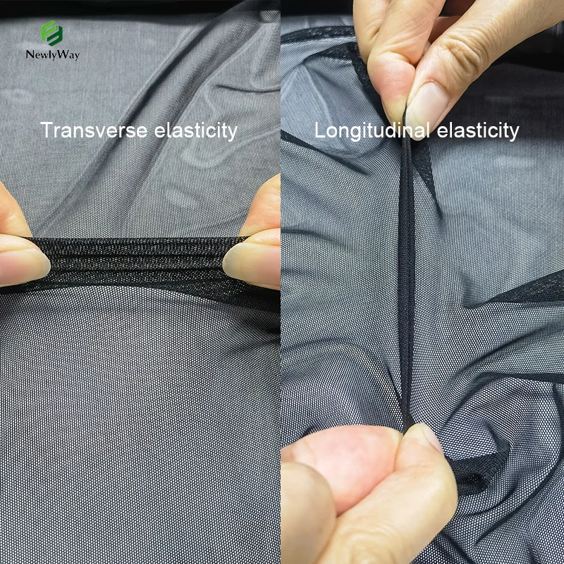 Custom 4 Way Stretch Nylon Spandex Elastic Sheer Tulle Mesh Fabric for Ladies Underwear Elastic Tube Tops