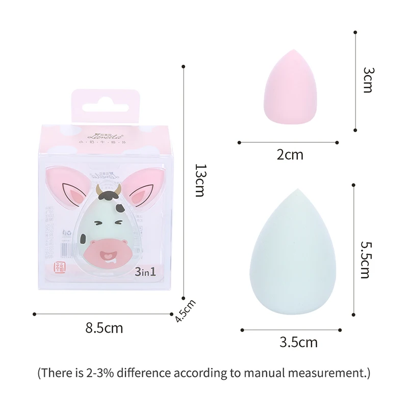 LMLTOP 3pcs Carton Cow Makeup Sponges for Foundation Private Label WaterDrop Shape Makeup Sponge Set Cute Blender Beauty A80212