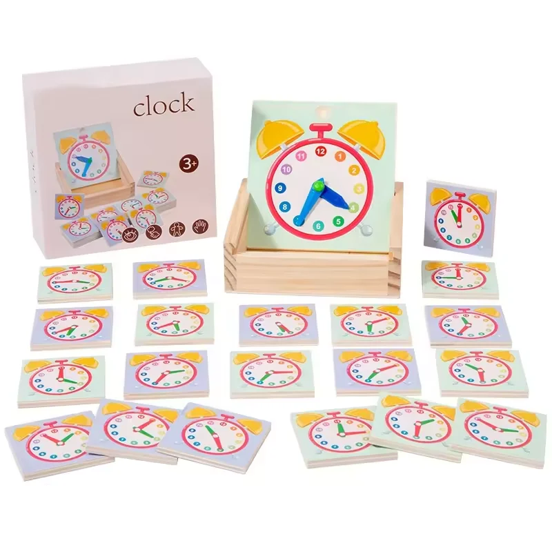 Preschool Activity Clock Set Educational Toy Wooden Teaching Time Montessori Clock Learning Toys for Kids clocks puzzle toys